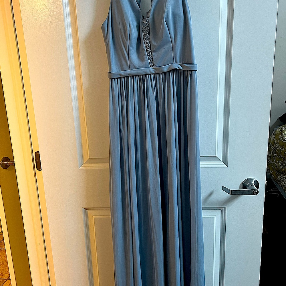 Size 6 Azazie bridesmaid dress. Tailored for around 5 feet tall. Dusty blue.